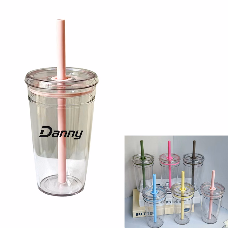 16 oz Plastic Single-Wall Tumbler with Straw