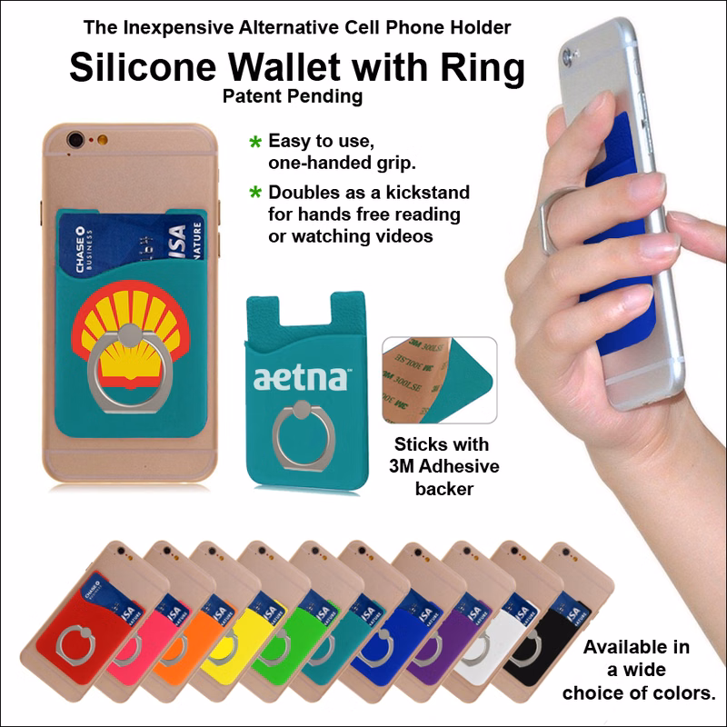 Inexpensive Alternative Cell Phone Holder- Silicone Wallet with Ring - Teal