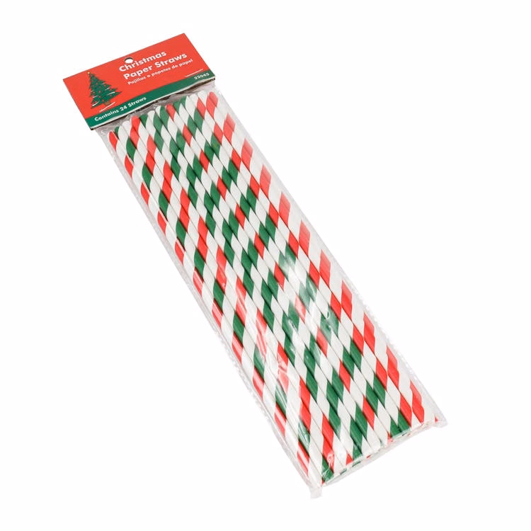 Christmas Paper Straws - 24 Pieces Biodegradable