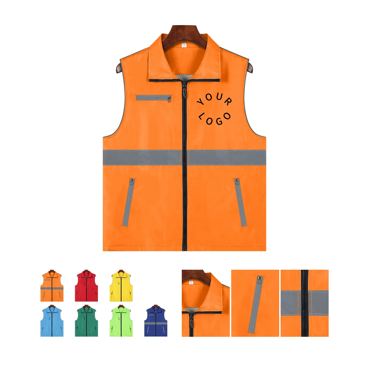 High Visibility Polyester Safety Vest With Reflective Strip 28.4" x 24.4" x 0.2" 1