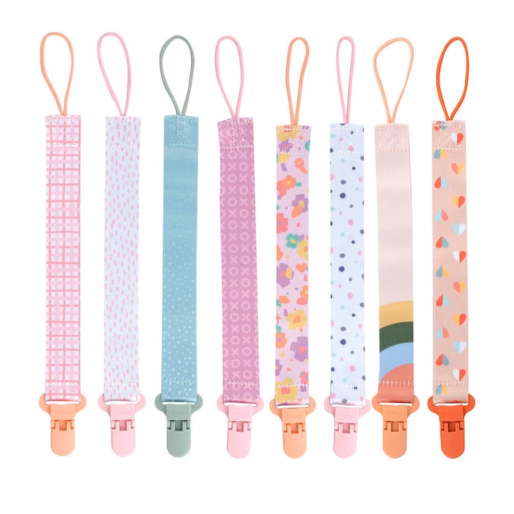 Nuby Printed Fabric Pacifinders w/Plastic Clasp - 0+ Months 2 Pack