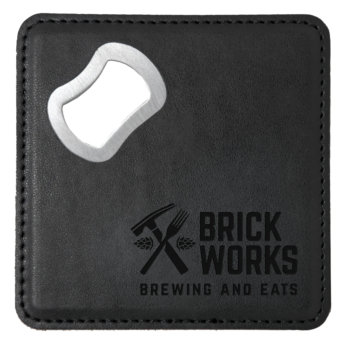 Black Leatherette Coaster with Bottle Opener 1
