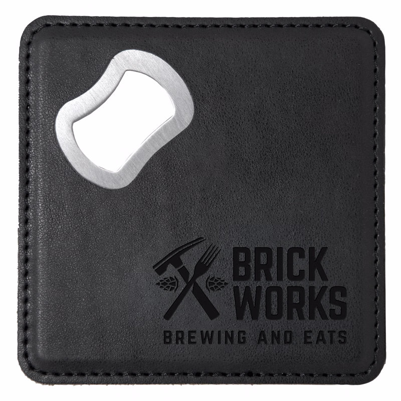 Black Leatherette Coaster with Bottle Opener