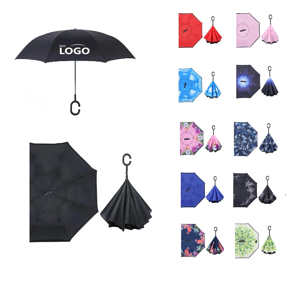 Double Layer C Handle Inverted Reverse Folding Umbrella 1