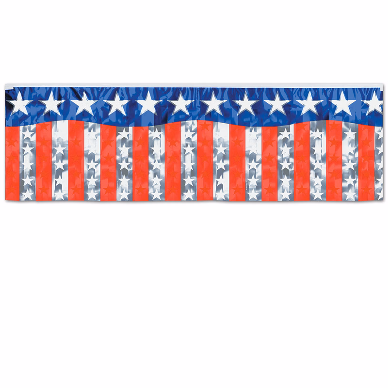 Flame Resistant Metallic Stars & Stripes Fringe Banner