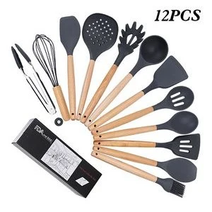 12-Piece Silicone Cookware Sets With Wooden Handle 1
