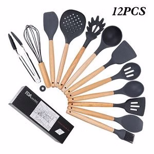 12-Piece Silicone Cookware Sets With Wooden Handle