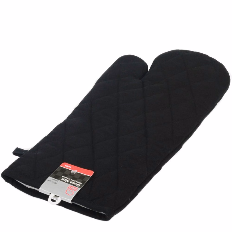 XL Oven Mitts - Quilted Black 16.5"