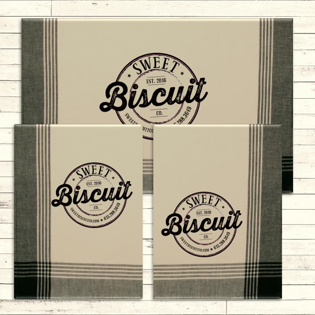 Black/Tea Dyed Plaid Kitchen Towel with Custom Print 1
