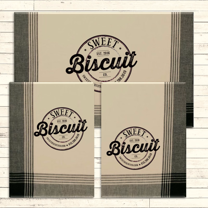Black/Tea Dyed Plaid Kitchen Towel with Custom Print