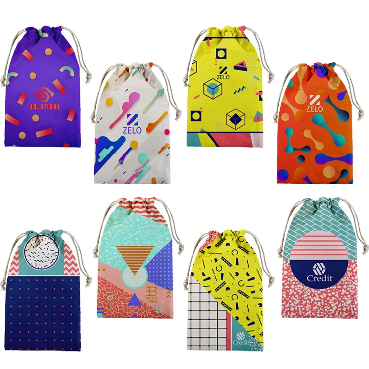 Tall Vibrant Cotton Drawstring Pouch 1