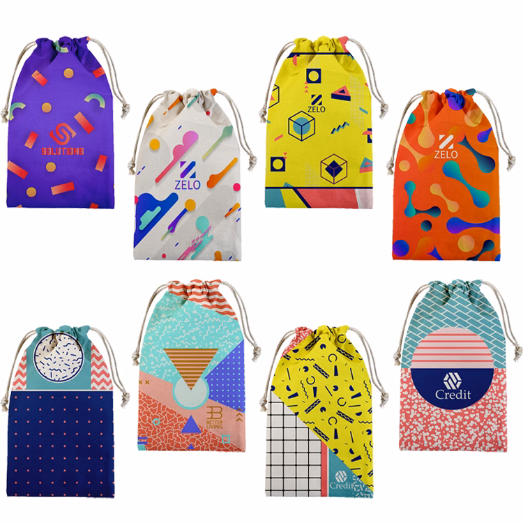 Tall Vibrant Cotton Drawstring Pouch