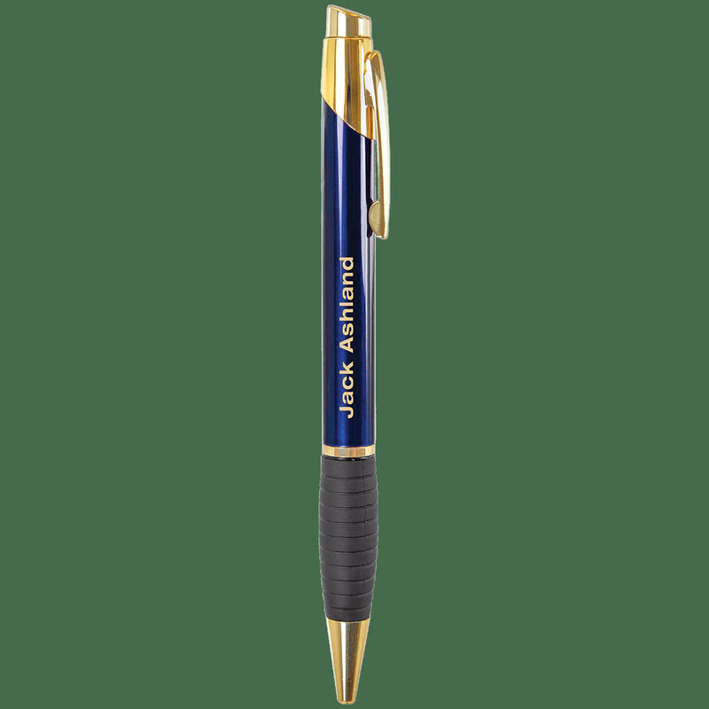 Gloss Blue Brass Ballpoint Pen with Gripper
