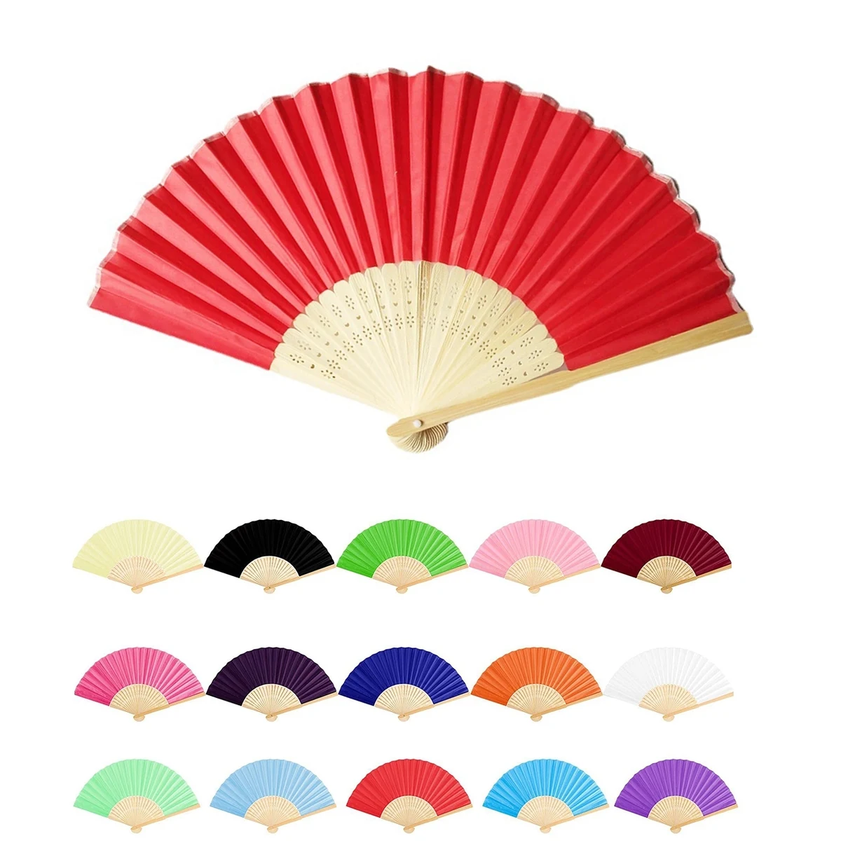 Full Color Bamboo Fabric Folding Handheld Fan Hand-Crafted 1