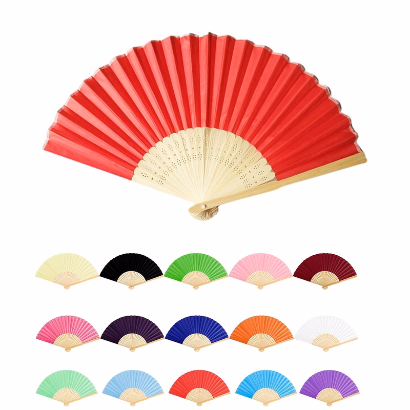 Full Color Bamboo Fabric Folding Handheld Fan Hand-Crafted