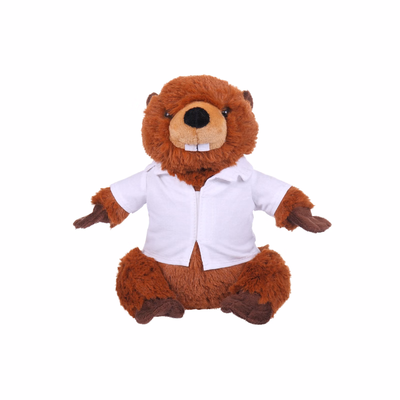 Soft Plush Sitting Beaver wearing a Doctor Jacket