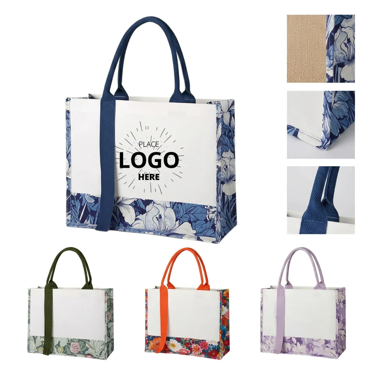 Floral Canvas Tote Bag, custom tote bag with logo imprint 1
