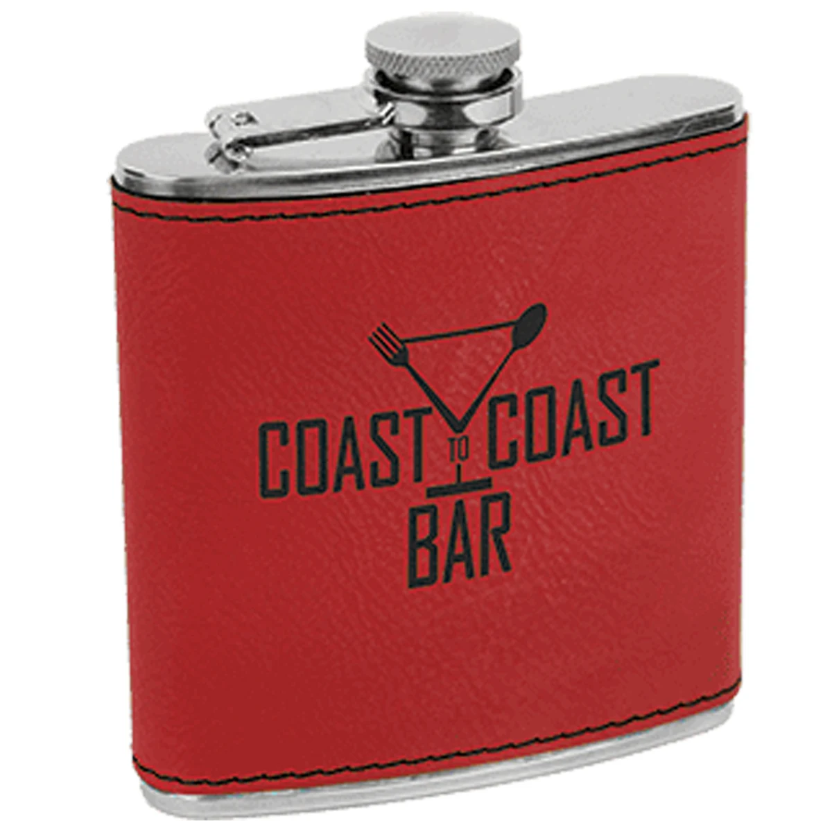 Red Leatherette Stainless Steel Flask 1