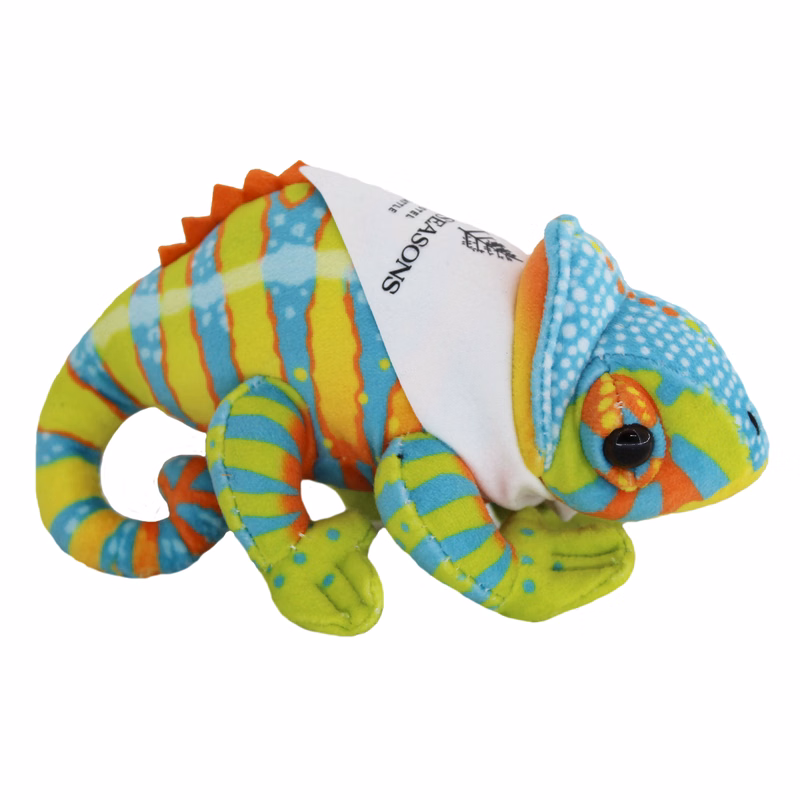 5" Pocketkins Eco Chameleon with bandana and one color imprint