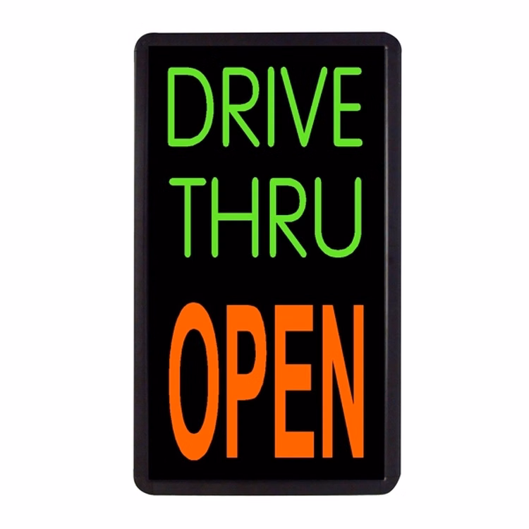 Drive Thru Open Vertical Sign 13" x 24" Simulated Neon Sign