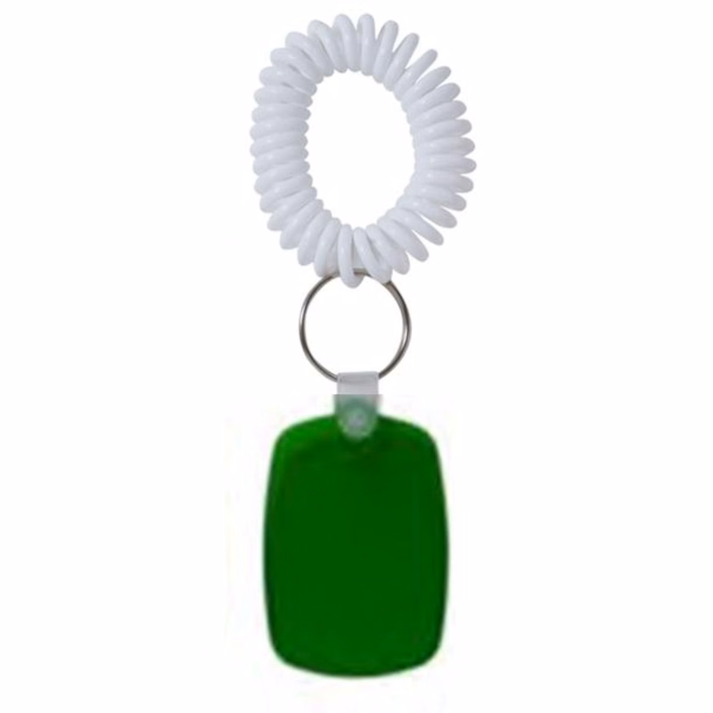 Translucent Green Rectangular Key Tag with Rounded Corners and White Coil Wristband
