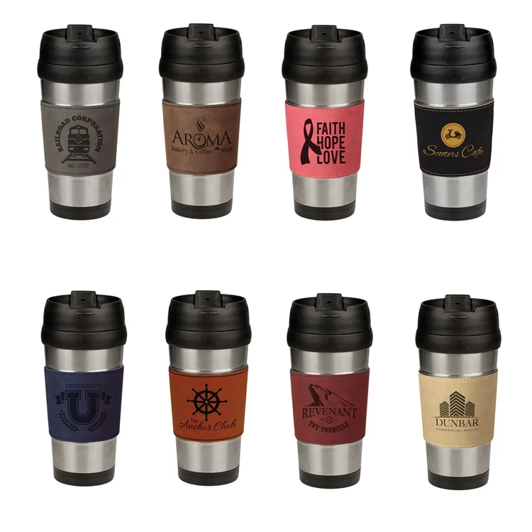 16oz Laserable Leatherette Stainless Steel Travel Mug 1