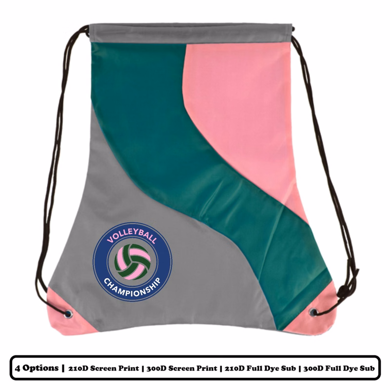 Multi-Panel Swiggly Colorblock Polyester Drawstring Bag w/