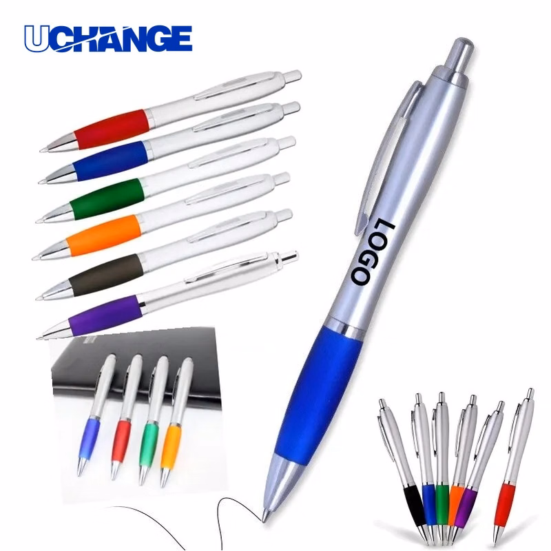 Satin Gray Click Plastic Ballpoint Pen for Office Writing