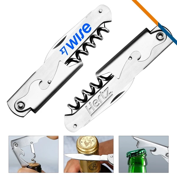 Custom 3-in-1 Stainless Steel Wine Opener Corkscrew — Premium Barware Gift 1