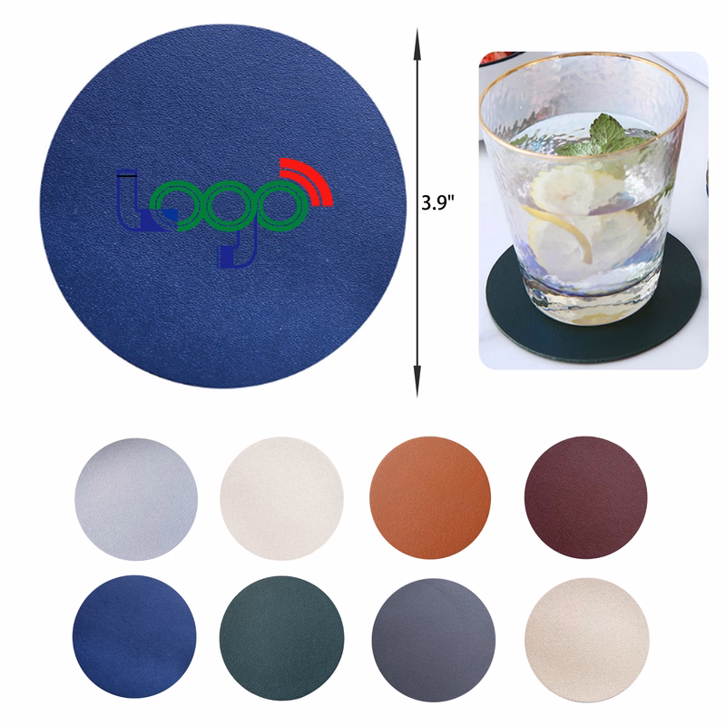 MOQ 50 PCS Durable Solid Color Round PU Leather Coaster