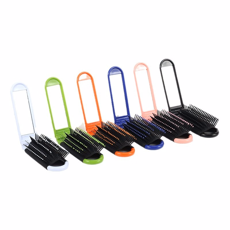 Foldable Hair Brush with Compact Mirror for Thick Curly Hair Brush