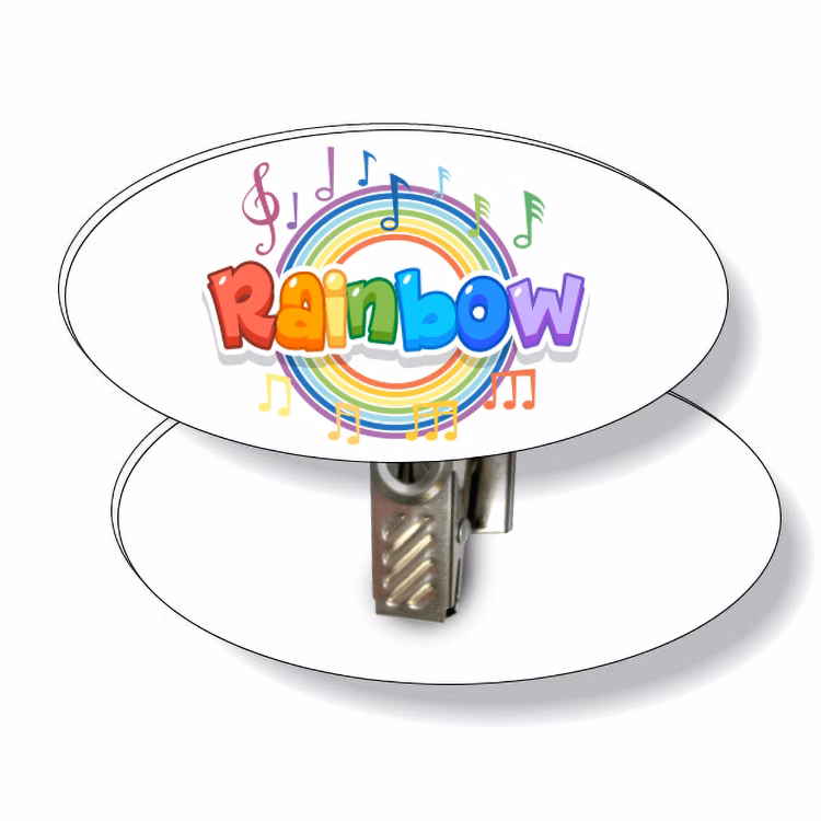 .050 White Plastic Badge with Bulldog Clip / oval (1.5" x 3") 4CP