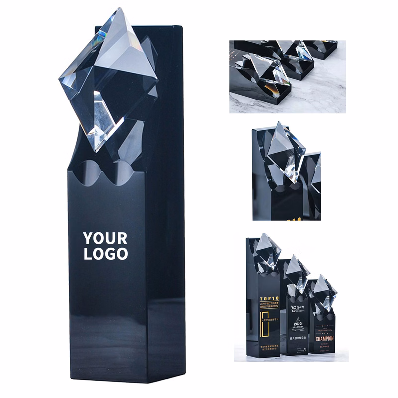 Black Crystal Recognition Trophy 11" Height Etch Ready