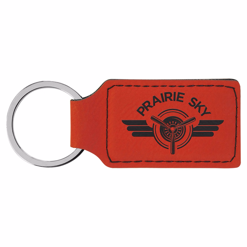 2 3/4" x 1 1/4" Red Leatherette Rectangle Keychain