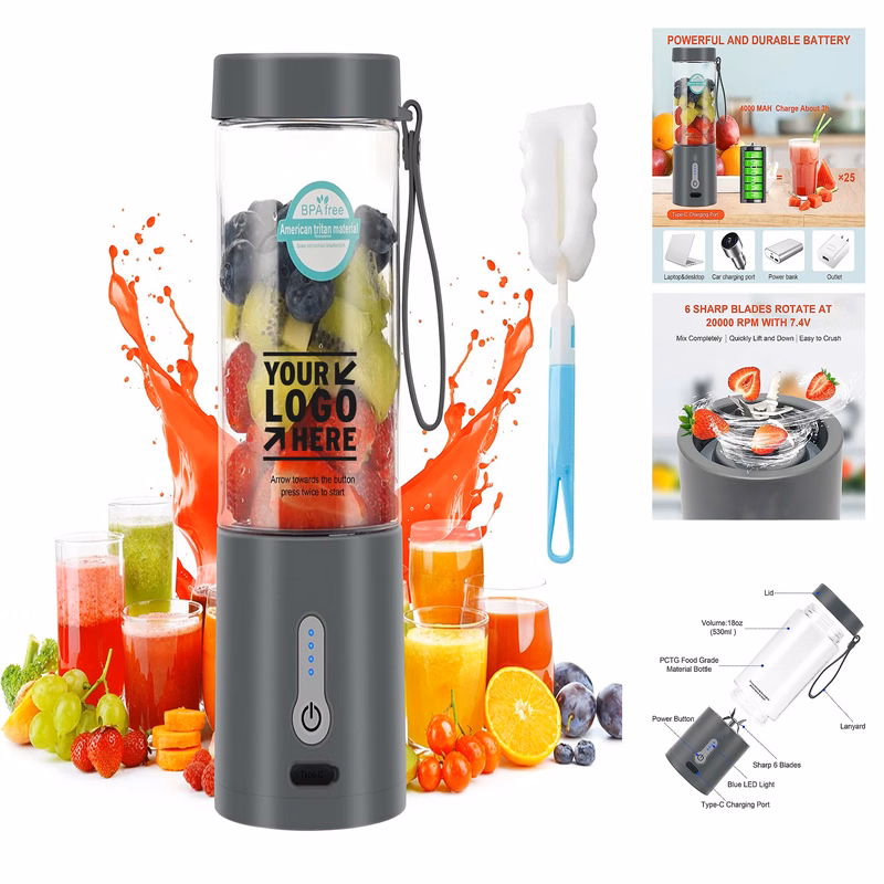 18 Oz Personal Size Blender with Rechargeable Type-C and 6 Blades for Shakes and Smoothies