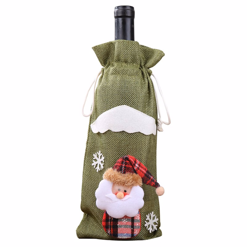 Wine Bottle Christmas Drawstring Bag