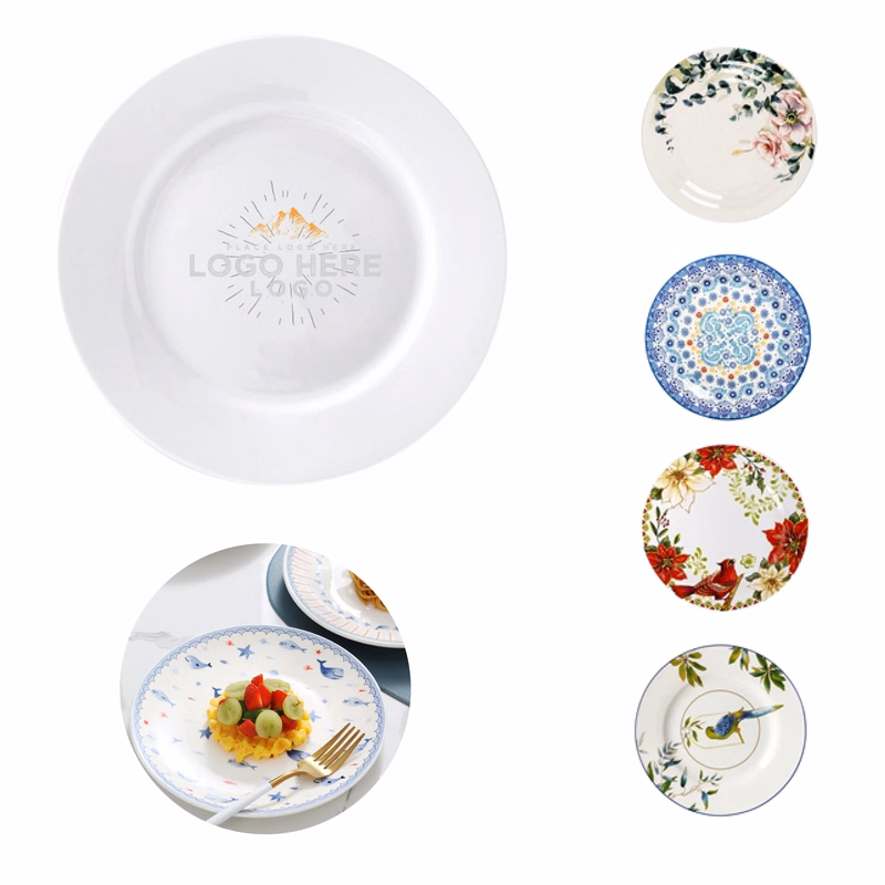 MOQ 50 Durable 12 Inch Ceramic Dinner Plate With Stylish Decal Design