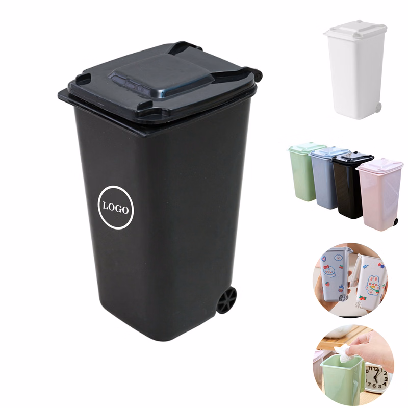 Mini Desktop Trash Can with Lid and Wheels
