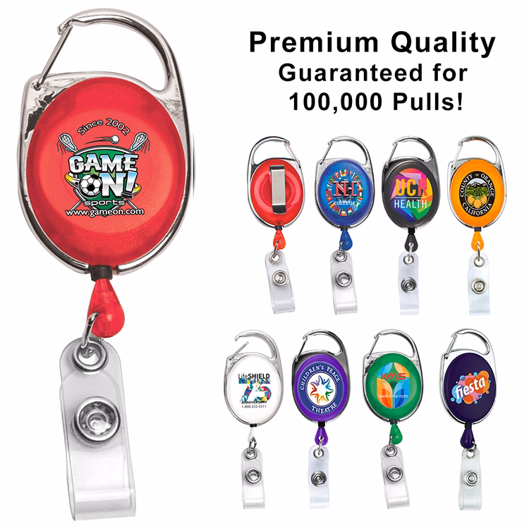 "Oberlin PI" 30" Cord PhotoImage ® Full Color Imprint* Retractable Carabiner Style Badge Reel and Ba