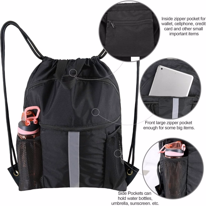 Drawstring Backpack Bag with Shoe Compartment