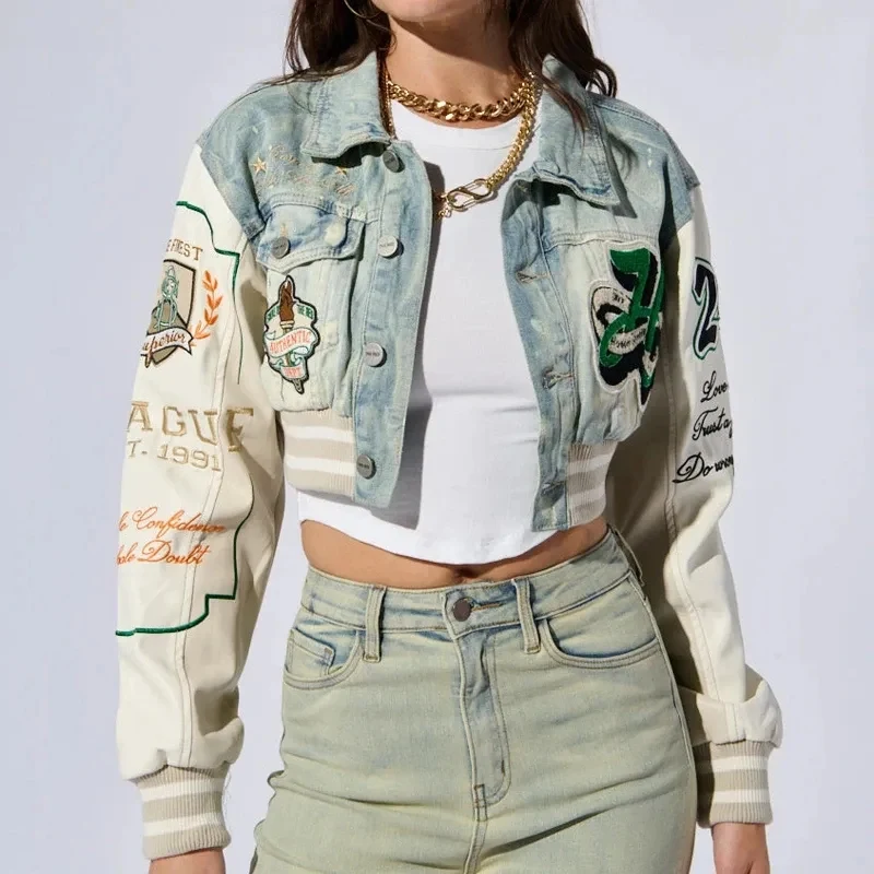 Women's Genuine Leather & Chenille Embroidery Varsity Jacket 1