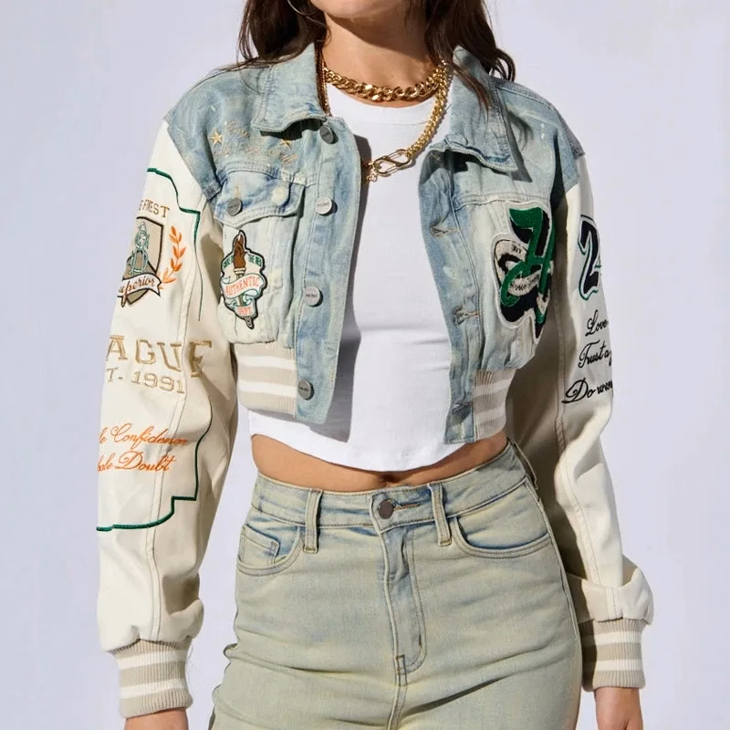 Women's Genuine Leather & Chenille Embroidery Varsity Jacket