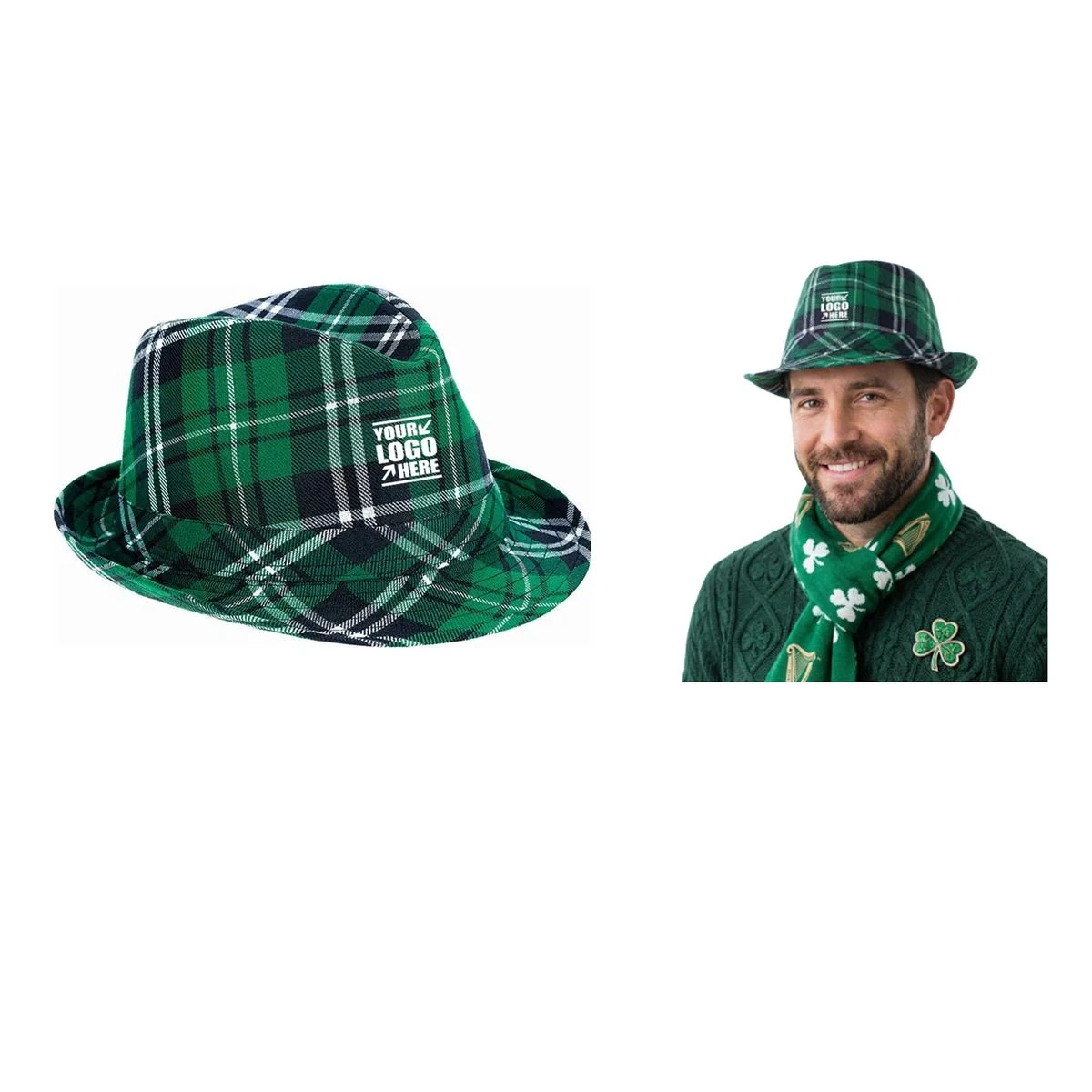 St. Patrick's Day Plaid Fedora Hat Irish Celebration Cap 1