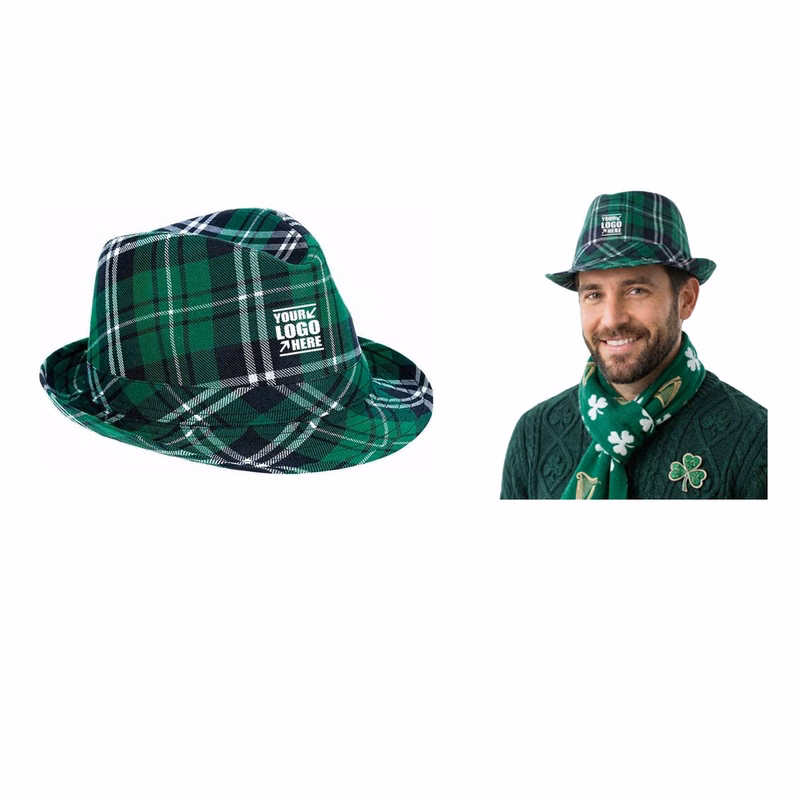 St. Patrick's Day Plaid Fedora Hat Irish Celebration Cap