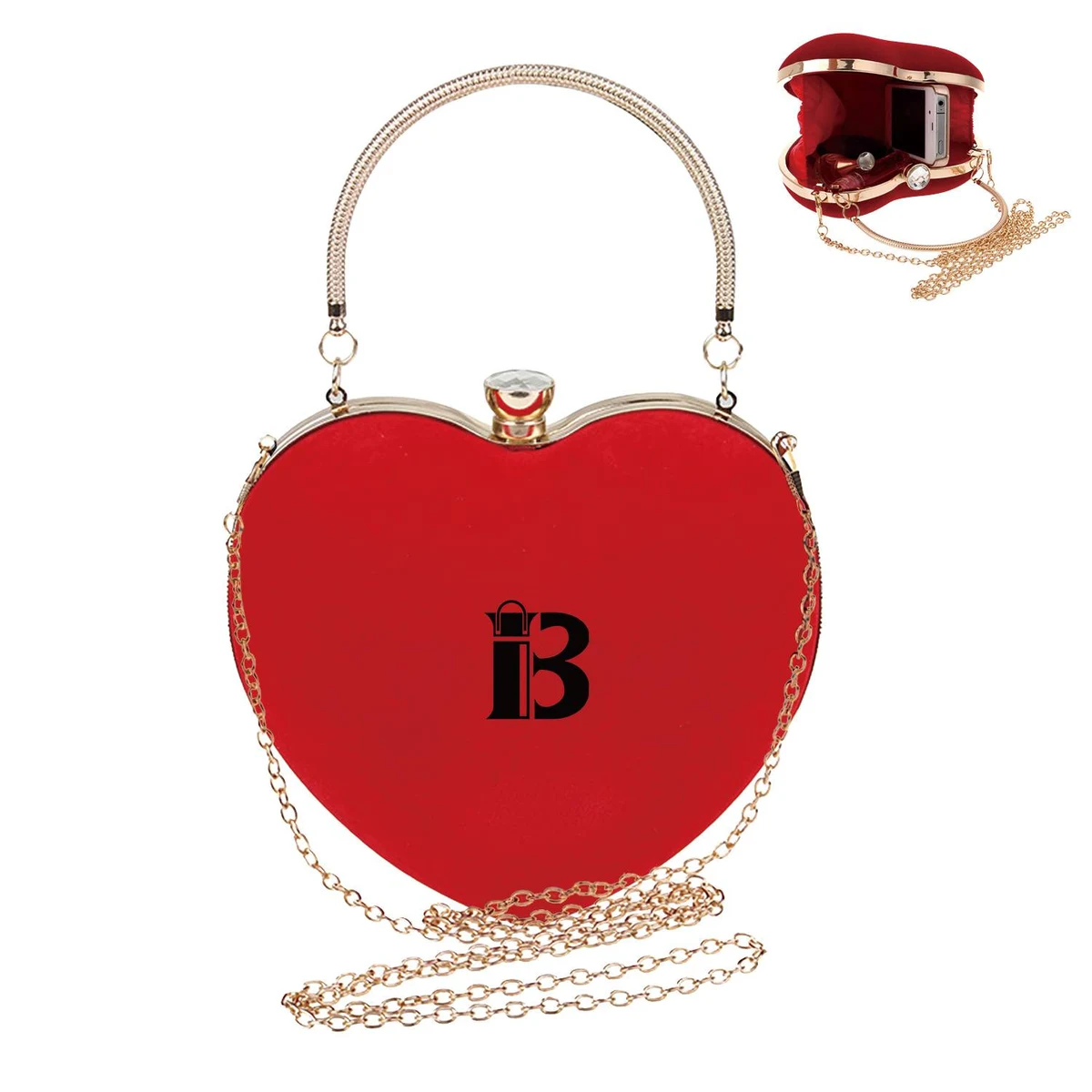 Red velvet heart-shaped chain crossbody shoulder bag handbag 1