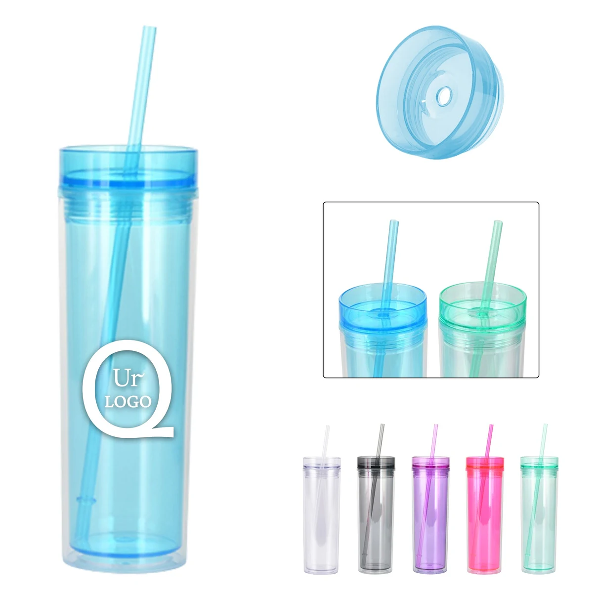 16 Oz. Plastic Tumblers W/Lids & Straws, custom plastic cup with logo imprint 1
