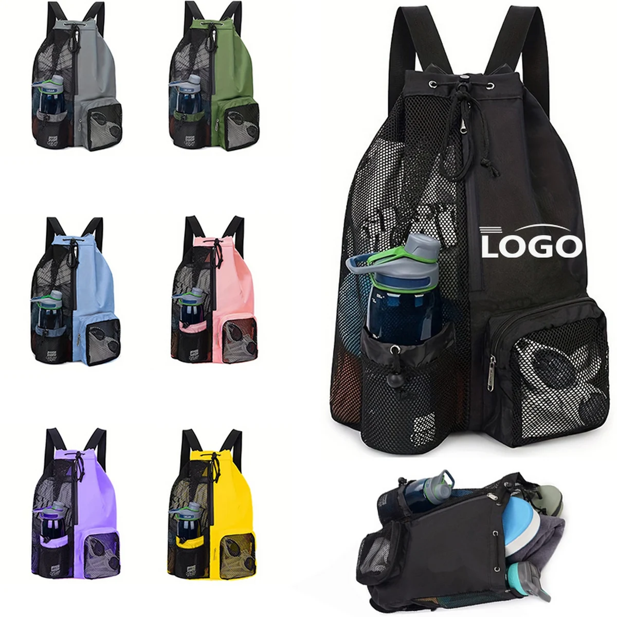 Outdoor Swimming Fitness Mesh Drawstring Backpack 1