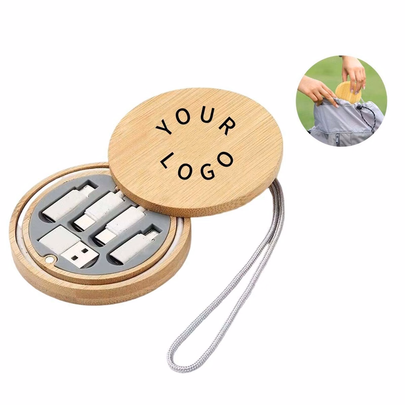 Sustainable Bamboo USB Cable Case for Travel