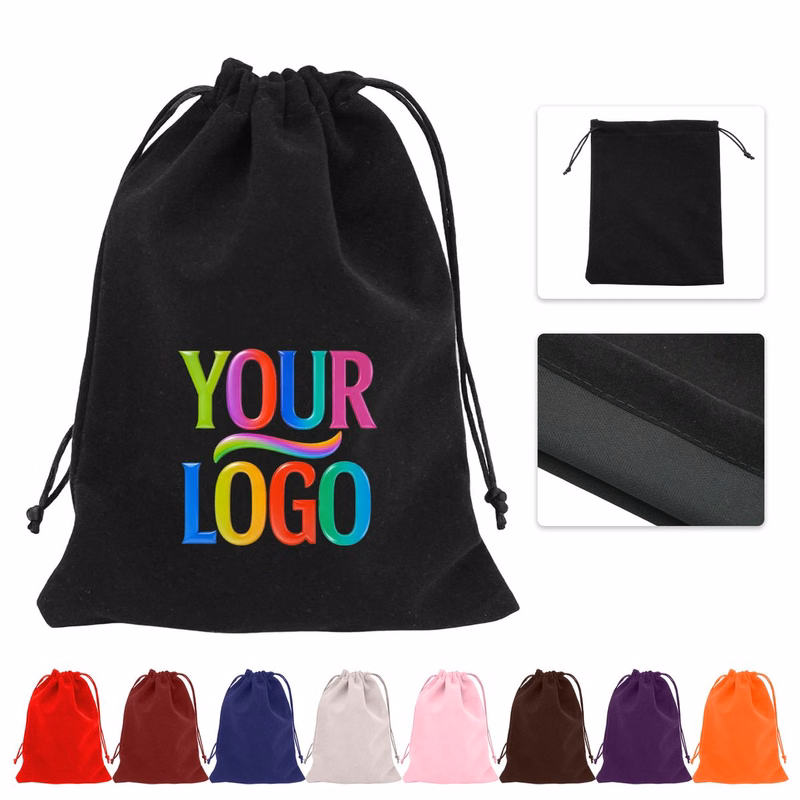 Custom Large Velvet Storage Bag With Braided Cord