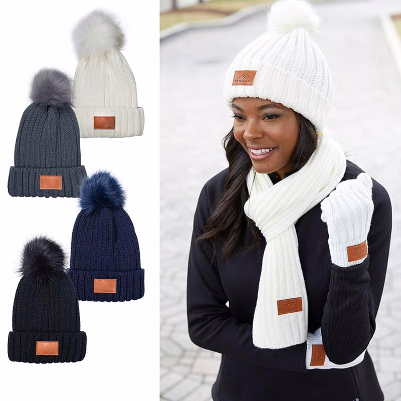 Leeman�? Knit Beanie with Fur Pom Pom